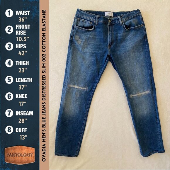 OVADIA Men's Blue Jeans Distressed Slim 002 Cotton Elastane Jeans Size 36X37 - Picture 1 of 16